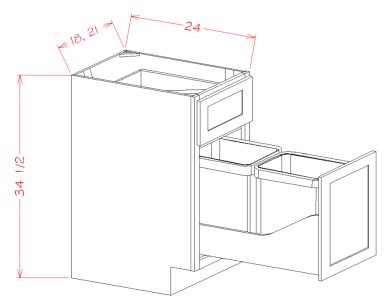 Single Door Single Drawer Base Kit With Double Trashcan Pullout