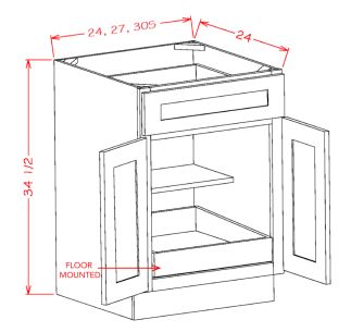 Double Door Single Drawer One Rollout Shelf Base Kit