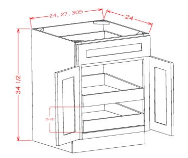Double Door Single Drawer Two Rollout Shelf Base Kit