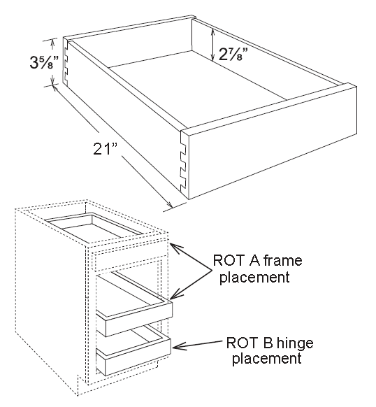 Roll-Out Tray Drawer Box Frame Placement