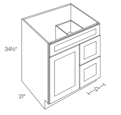 1 Door 2 Drawer Vanity Sink Base Cabinet