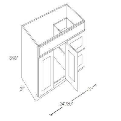 Double Doors 2 Drawer Vanity Sink Base Cabinet